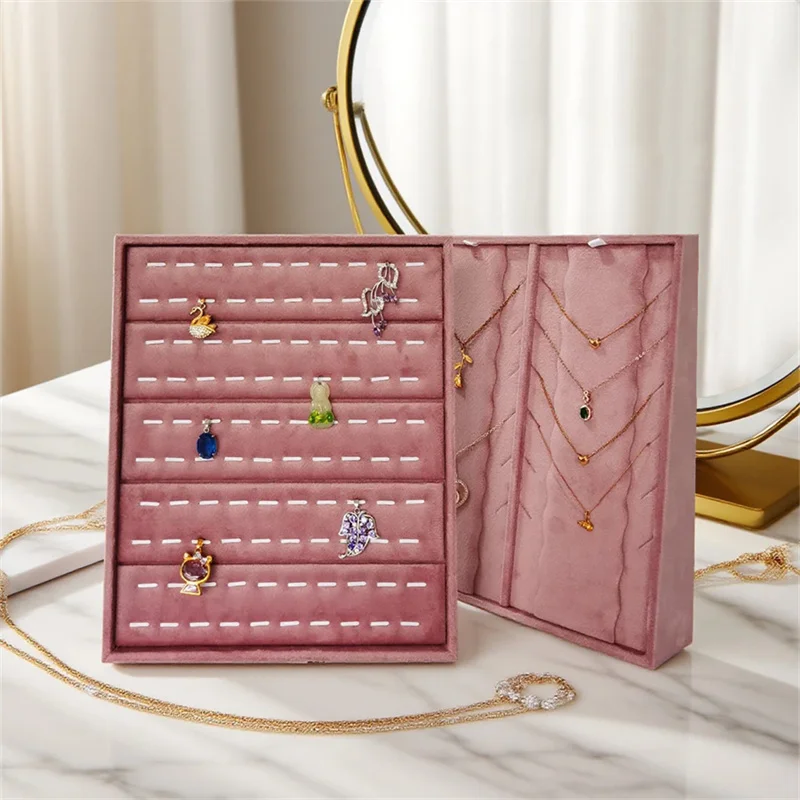 High-quality Pink Velvet Jewelry Display Stand Slanted Ring Earring Stud Storage Display Stand Counter Storage Display Props