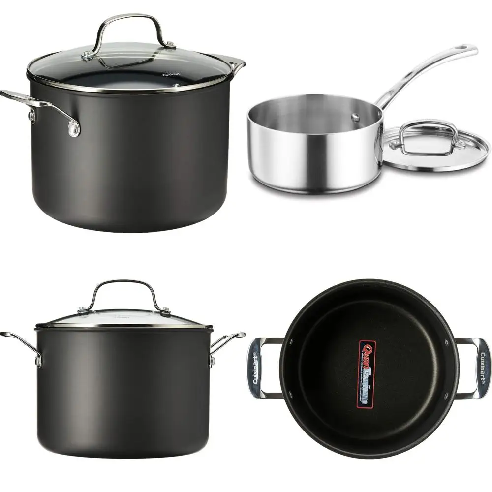 

Кастрюля с антипригарным покрытием, анодированная, 8 литров, с крышкой, классическая черная, большая кастрюля шеф-повара для кухни