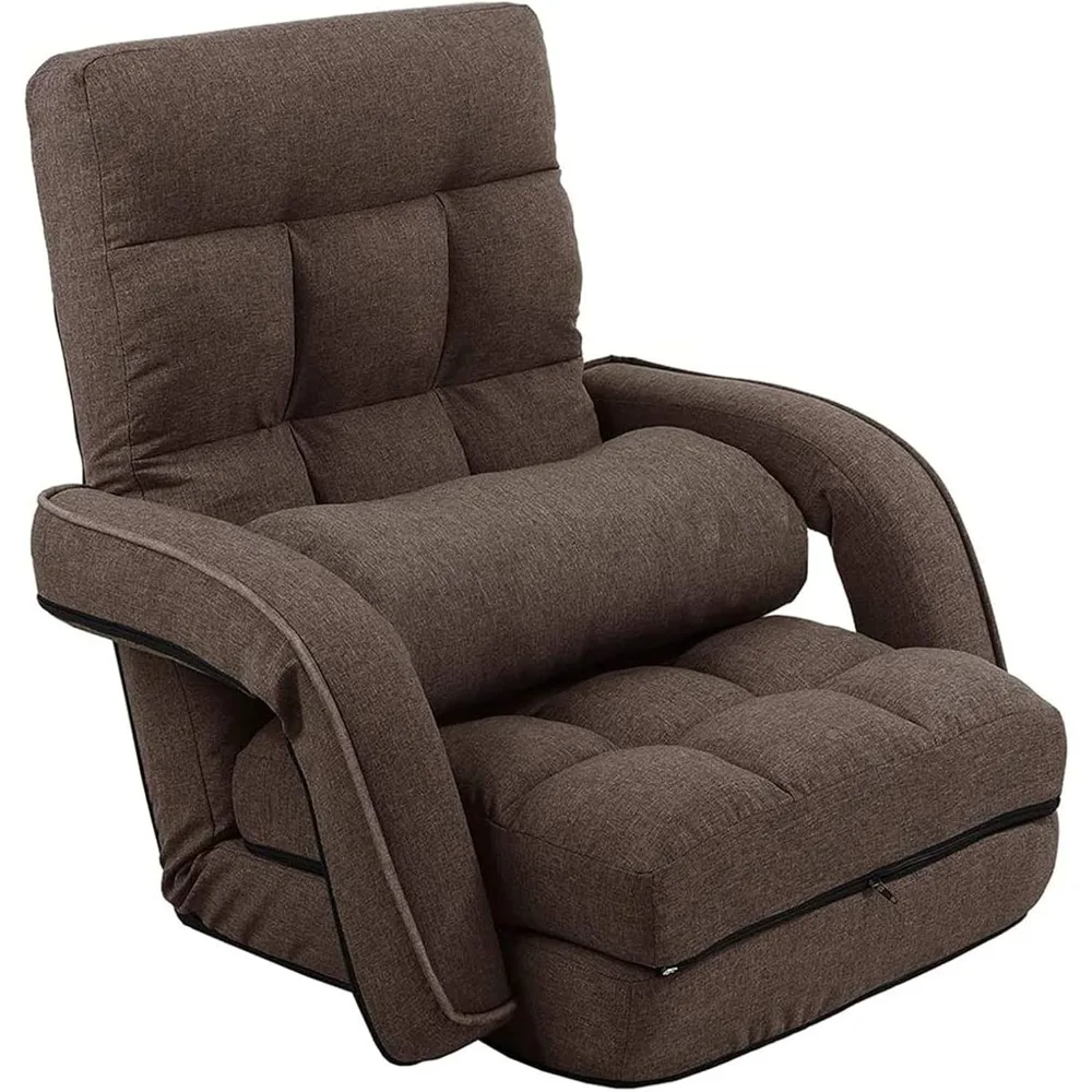 14-Position Adjustable Floor Chair, Chaise Lounge Indoor, Folding Lazy Sofa with Armrests and a Pillow Padded Adults Gaming Cha