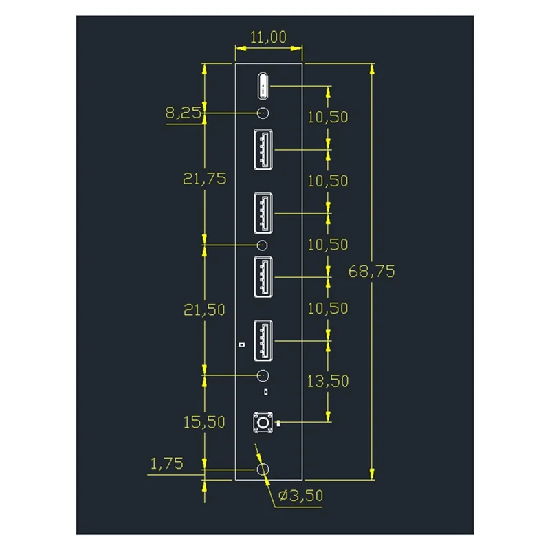 B24B USB 3.0 Hub Panel Depan Panel IO 2-Port USB3.0+2-Port USB2.0+1-Port TYPE-C 20G+LED Switch untuk Casing PC Desktop