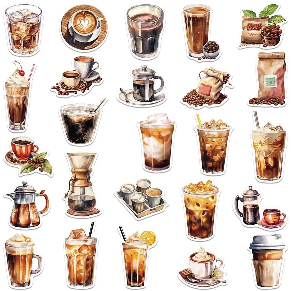 10/50Pcs Cartoon Coffee Aesthetic Varied Stickers Pack for Kid Toy Travel Luggage Laptop Car Notebook Decoration Graffiti Decals