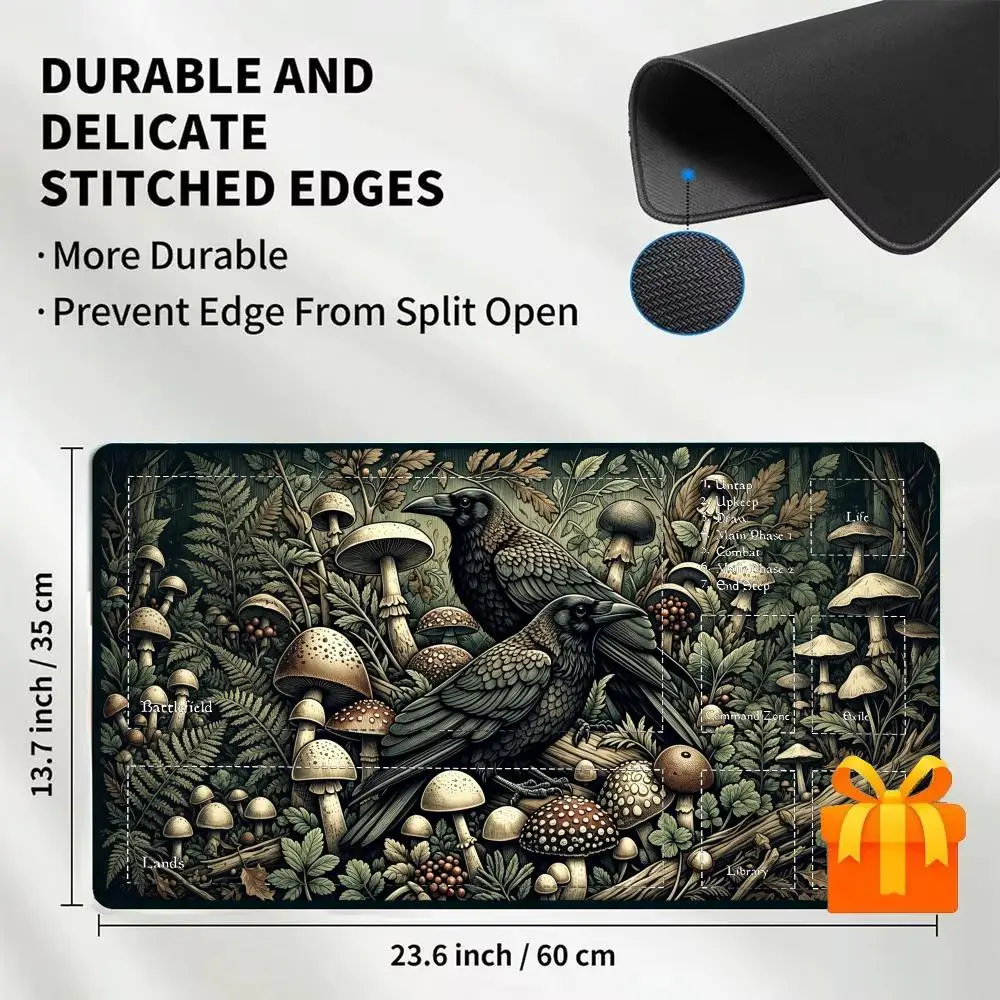 Large TCG Playmat Trading Card Game Mat Black Crow Orchid Dark Jungle Vintage Oil Painting Play Mat For MTG Magic TCG Collectors