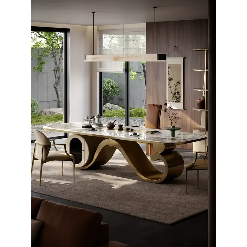 Modern Rock Slab Tea Table and Chair Set High End Office Reception Furniture Light Luxury Style