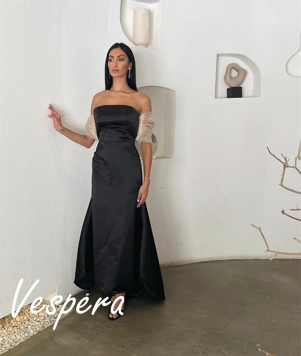 

Customized Luxury Black Satin Evening Dress Modern Strapless Off the Shoulder Homecoming Dresses Classic Celebrity Gowns