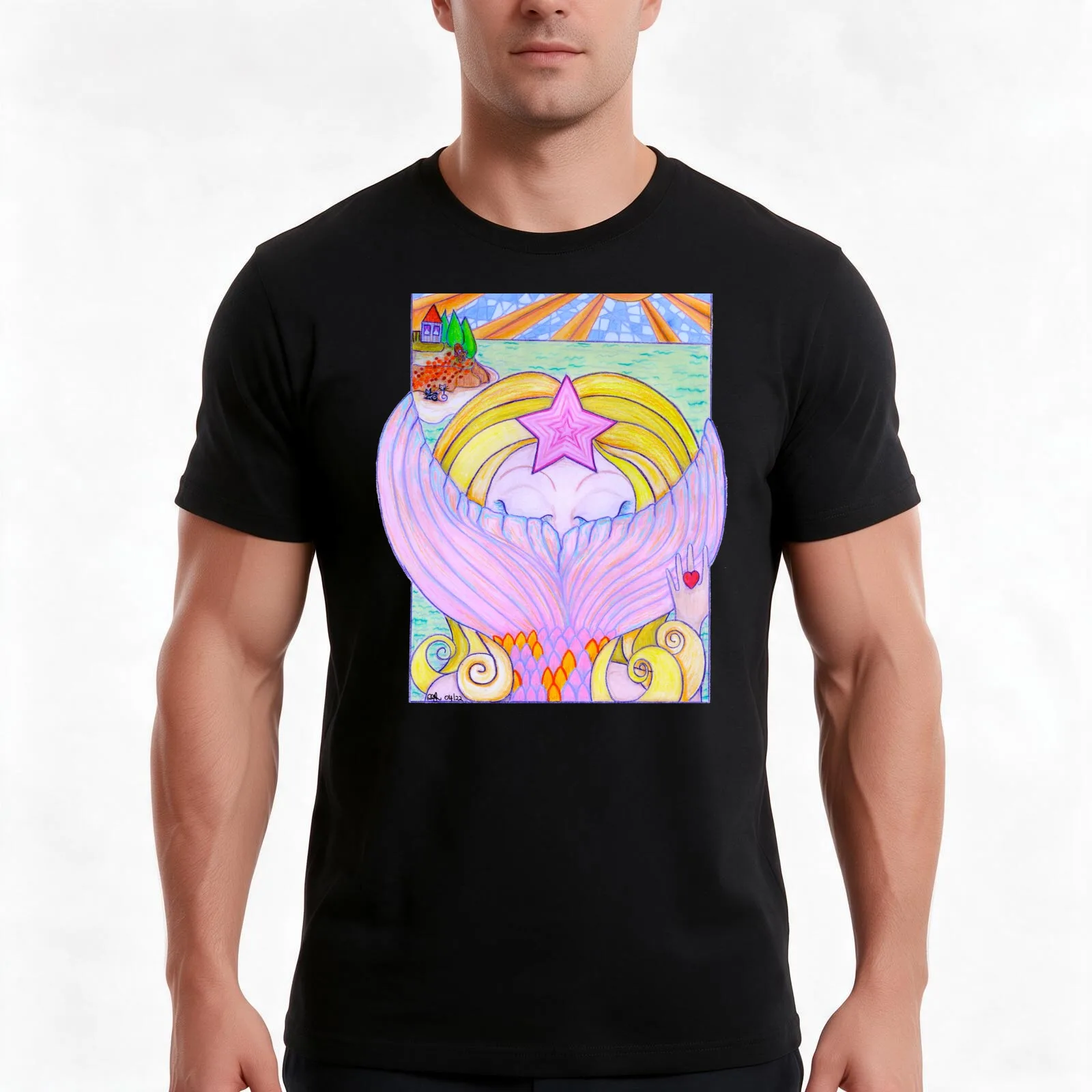 The Mermaid and The Bear T-Shirt, Summer Casual Cotton Tee, Oversized Streetwear Tops, Vintage Graphic Print, Unisex Men Women