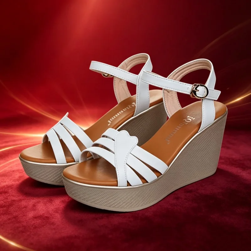Small Size 33-41 Comfortable Thick Bottom Platform Shoes Summer 2026 Women's High Heel Wedges Sandals Leather for Office Mom