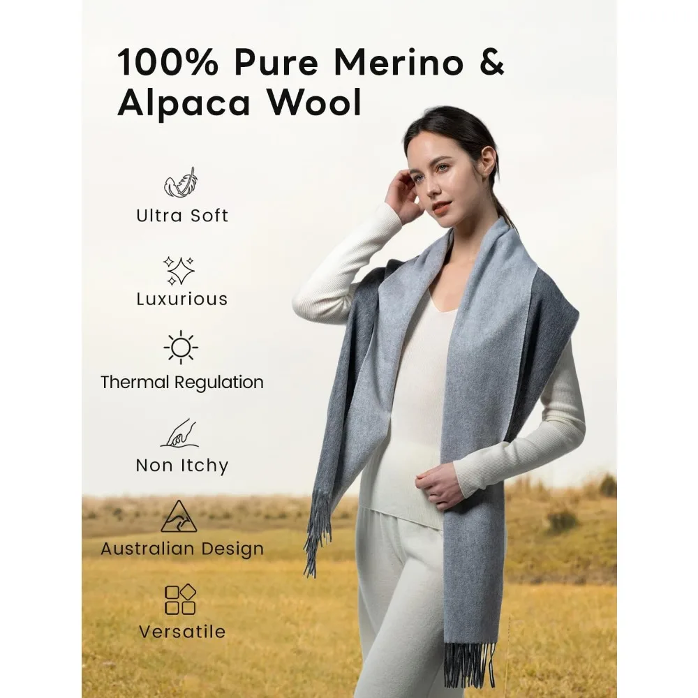 شال فاخر من صوف ميرينو والألبكة، غلاف ناعم يشبه الكشمير للنساء، هدية وشاح كبير للسفر #2