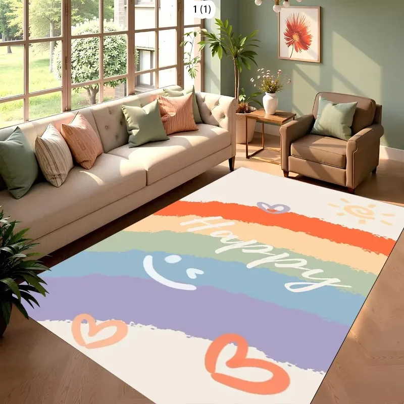 VIKAMA Rainbow Smiley Face Children’s Rug Comfortable, Soft and Warm, Machine Washable, for Bedrooms and Living Rooms Home Decor