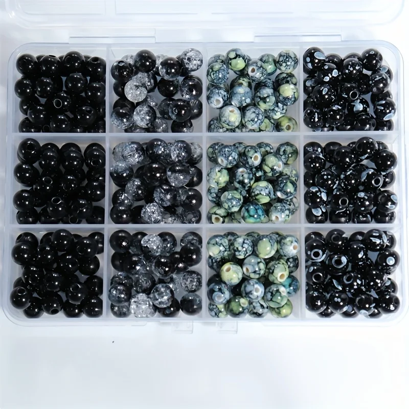 340pcs 8mm Acrylic Black Round Bead Jewelry Making Set Box, Suitable for DIY Bracelets, Necklaces and Earrings Christmas