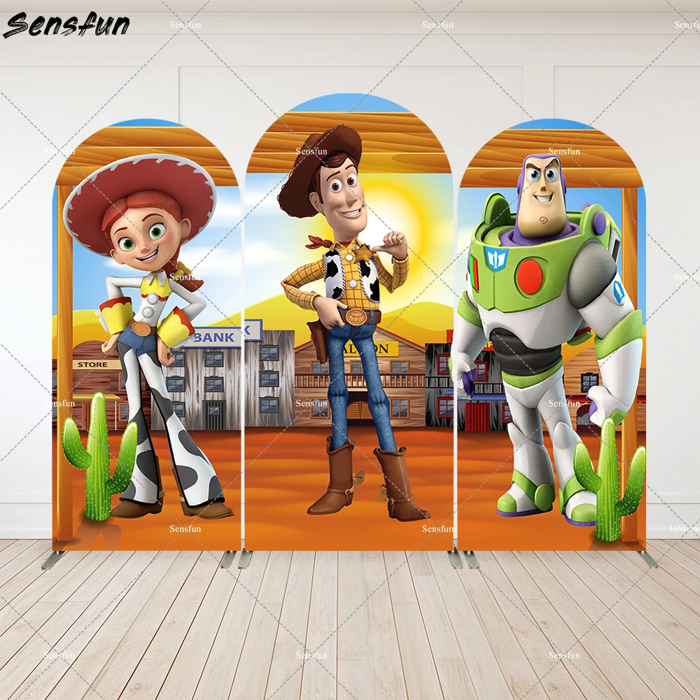 Cartoon Toy Story Party Arch Backdrop Cover Western Woody Cowboy Birthday Party Backgrounds Cake Table Banner Chiara Arched Wall