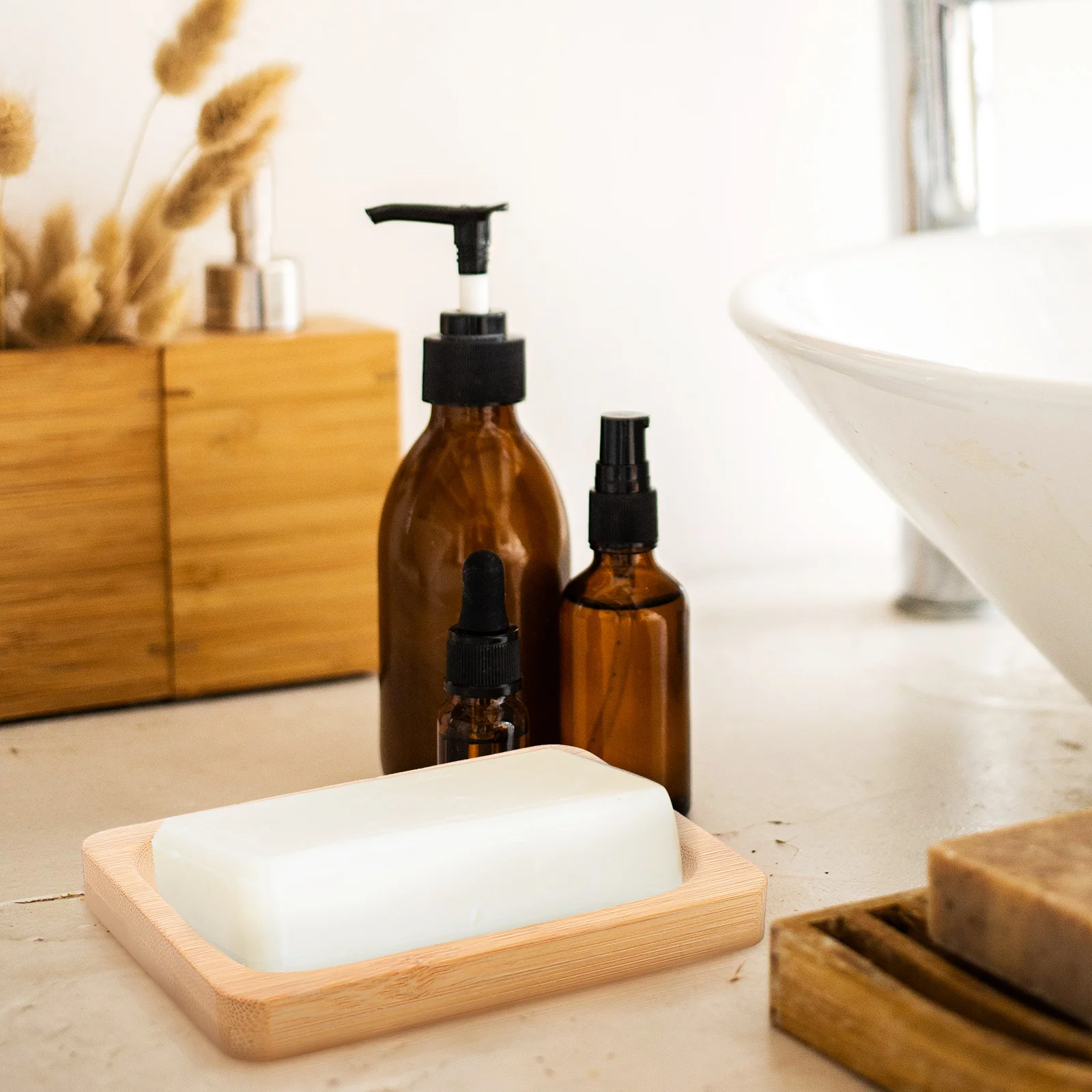 

2 pcs Wooden Soap Box No-Punch Self-Draining Holder For Bathroom Shower Kitchen Sink Bamboo Soap Tray Bar Organizer Sponge