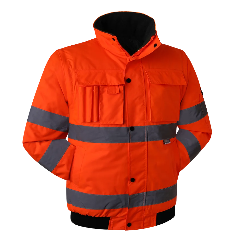 Winter High Visibility Safety Warm Jacket for Men Fluorescent Orange Waterproof Jacket Reflective Bomber Jacket Workwear