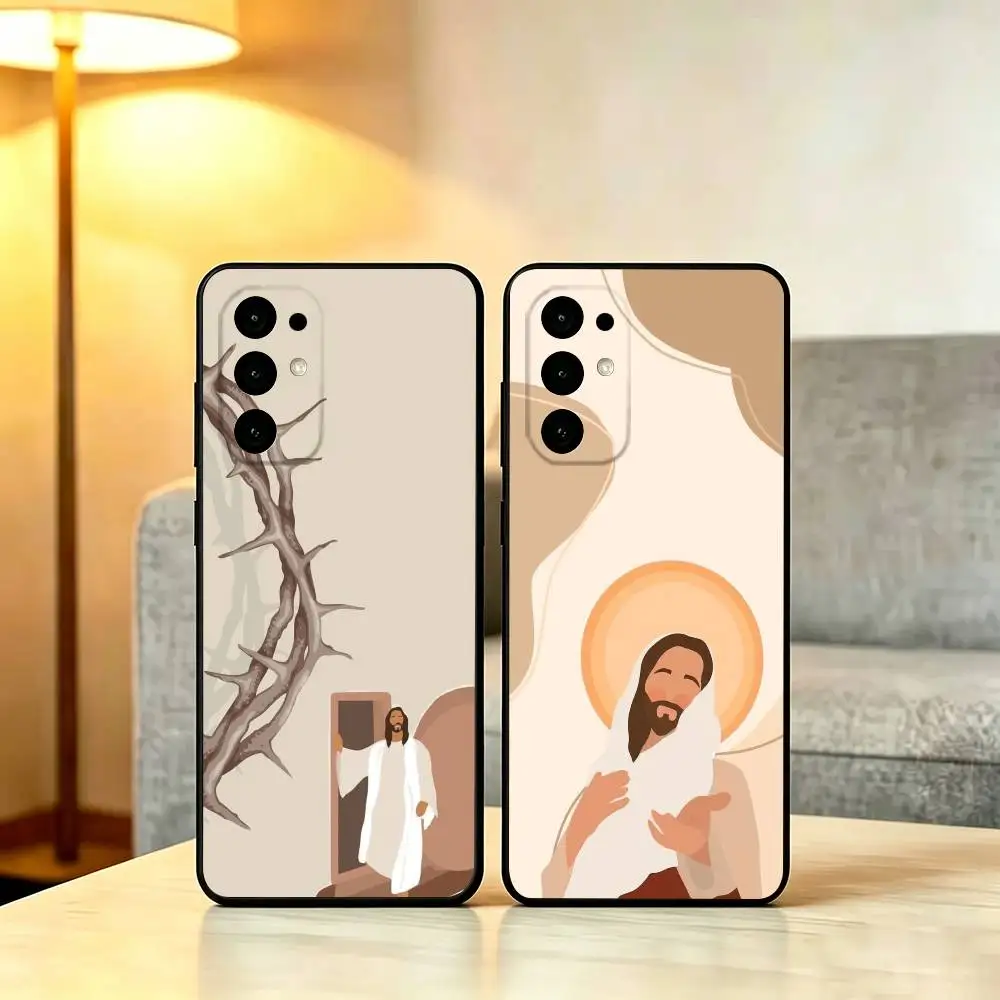 Cartoon C-Christian Jesus Phone Case For Samsung S25,S24,S21,S22,S23,S30,Ultra,S20,Plus,Fe,Lite,Note,10,Soft Black Cover
