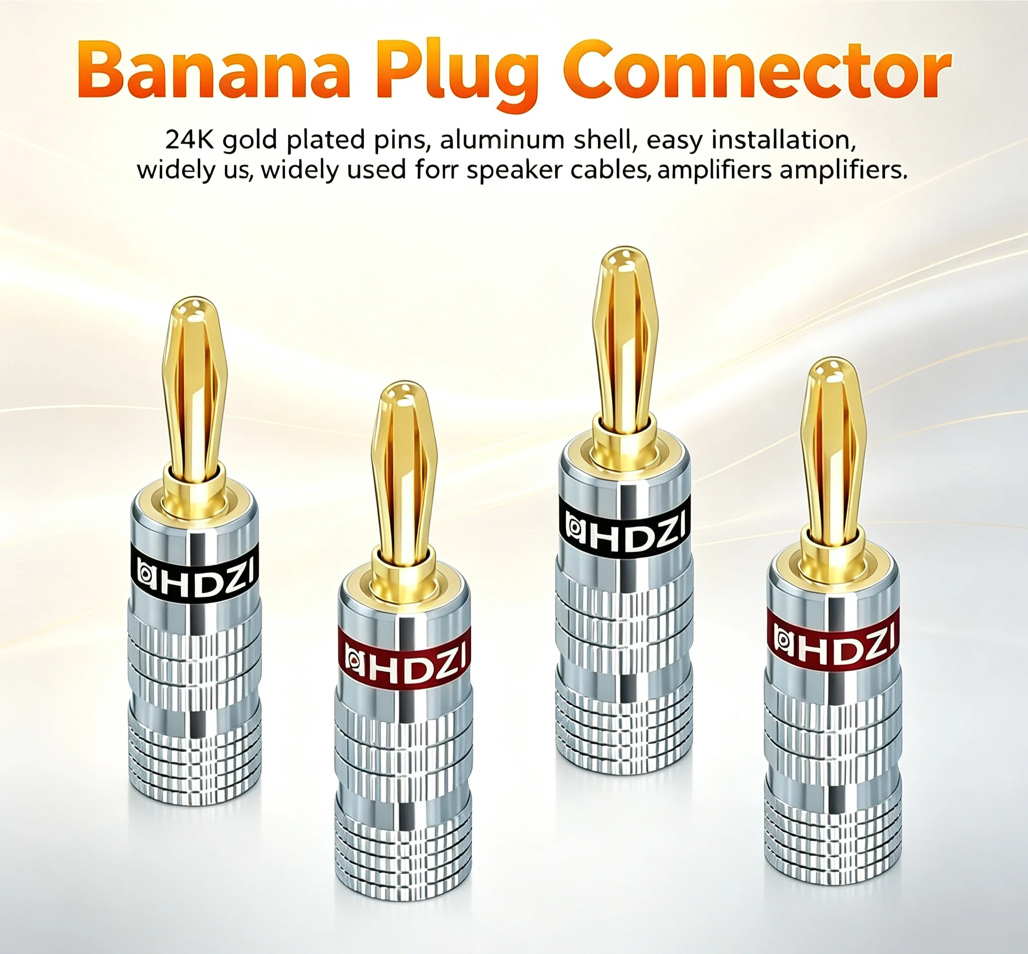 Image of HHDZI 24K vergoldeter Bananenstecker mit Aluminiumgehäuse und Schraubverschluss, Audio-Anschluss für 12-18 AWG Lautsprecherkabel, HiFi-Verstärker