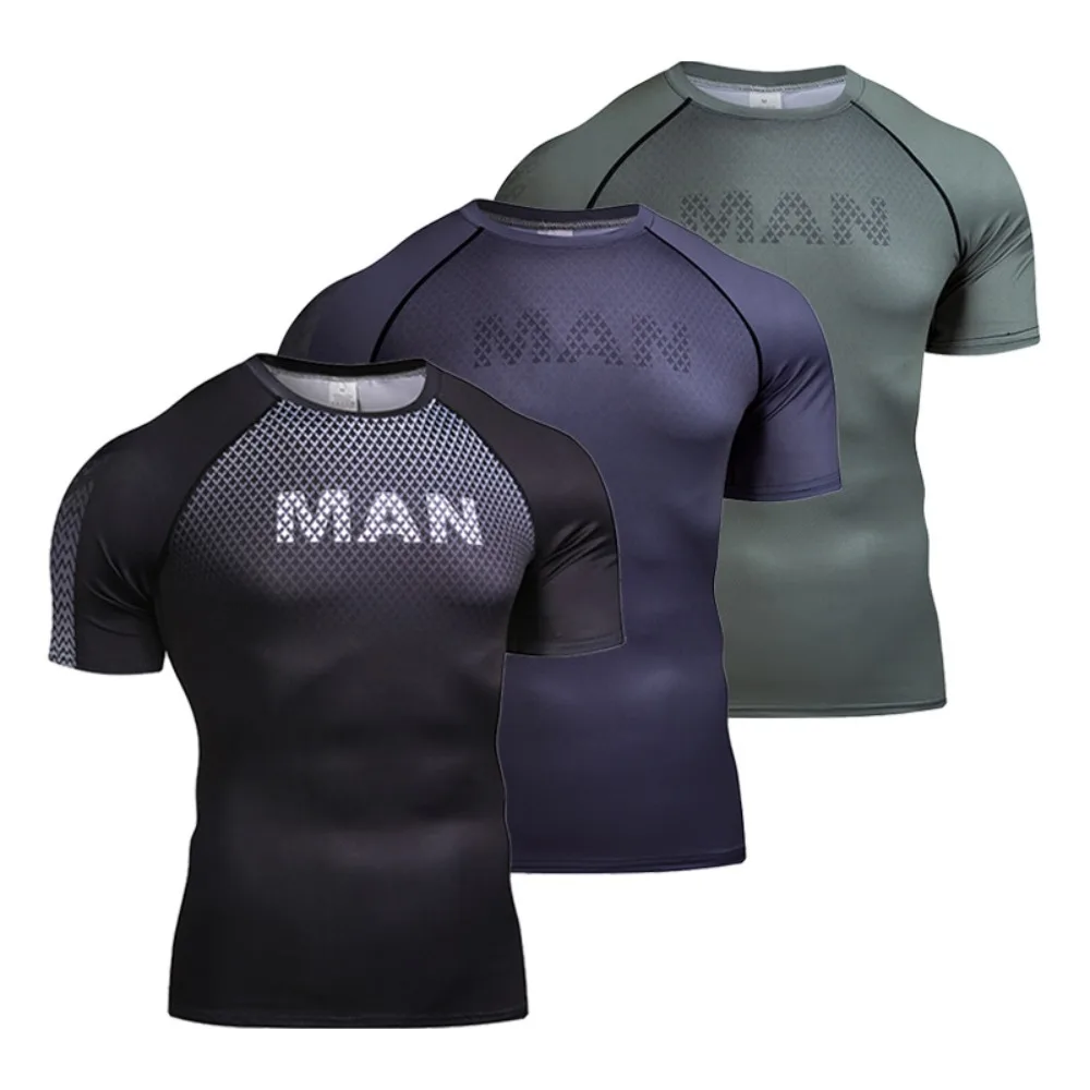 Three-piece Set Mens Workout Shirt - Moisture Wicking Compression Fit T-Shirt for Training, Running, Gym & Outdoor Sports