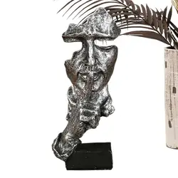 Silence Is Golden Statue Thinker Sculpture Resin Statue Desktop Decor Silent Men Decorative Objects Face Figurine For Table