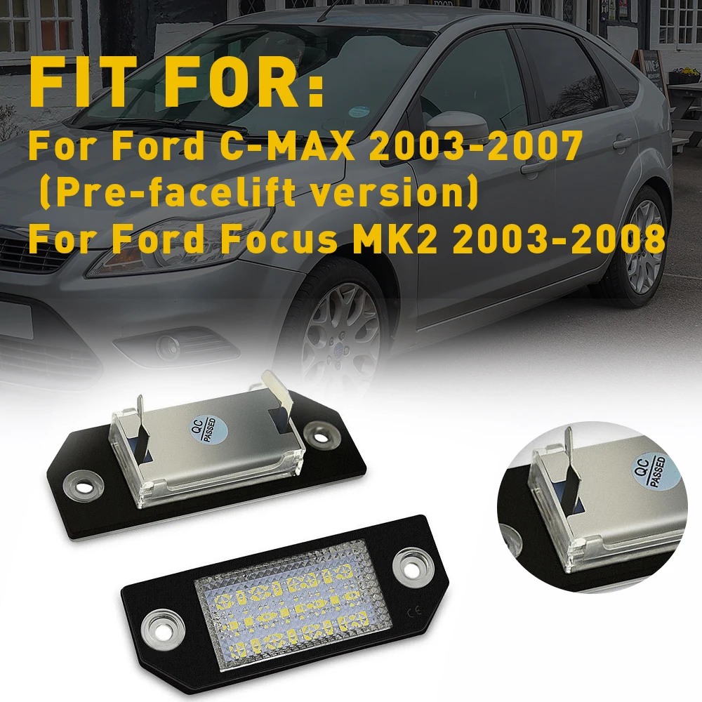 OXILAM 2Pcs CANBUS No Error Car License Plate Light LED For Ford Focus MK2 Ford Focus C-MAX Number Lamp Auto Bulb 6000k White