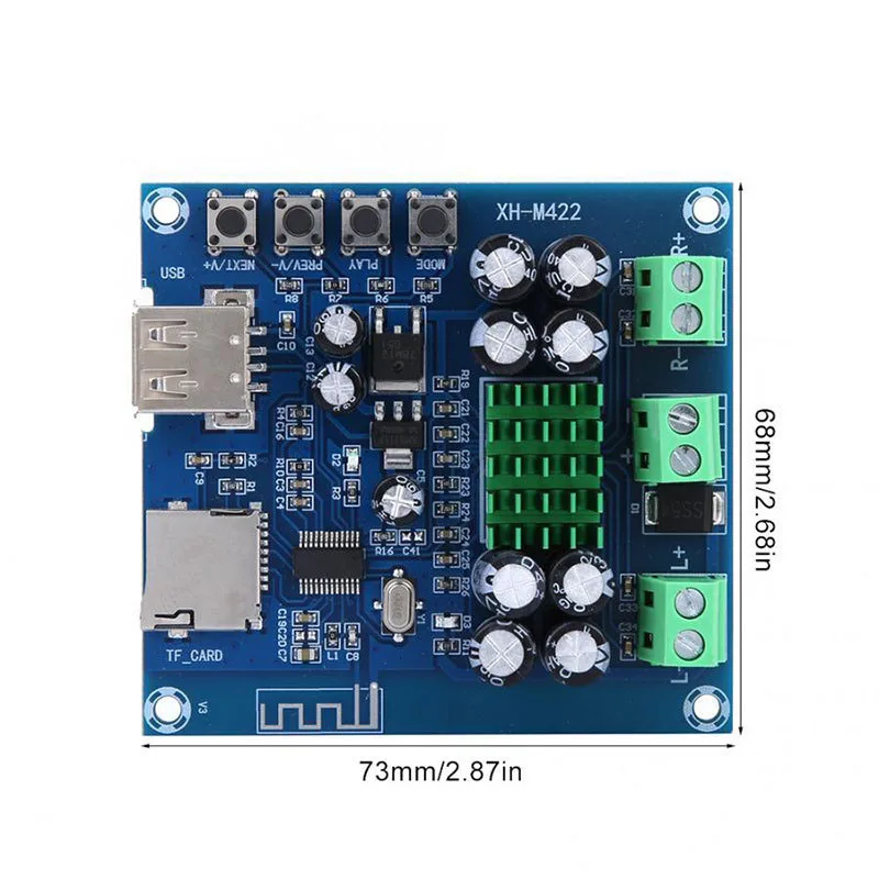 1/2/5/10/20Pcs XH-M422 Bluetooth Power Amplifier Board Integrated Bluetooth U Disk TF Card Playback TPA3116D2 Dual 50W