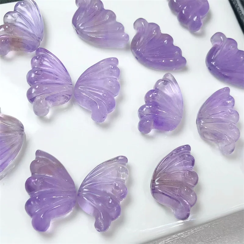 2PCS Natural Amethyst Butterfly Wings With Hole Cartoon Animal Pendant For Jewelry Making Necklace Accessory 15X25MM