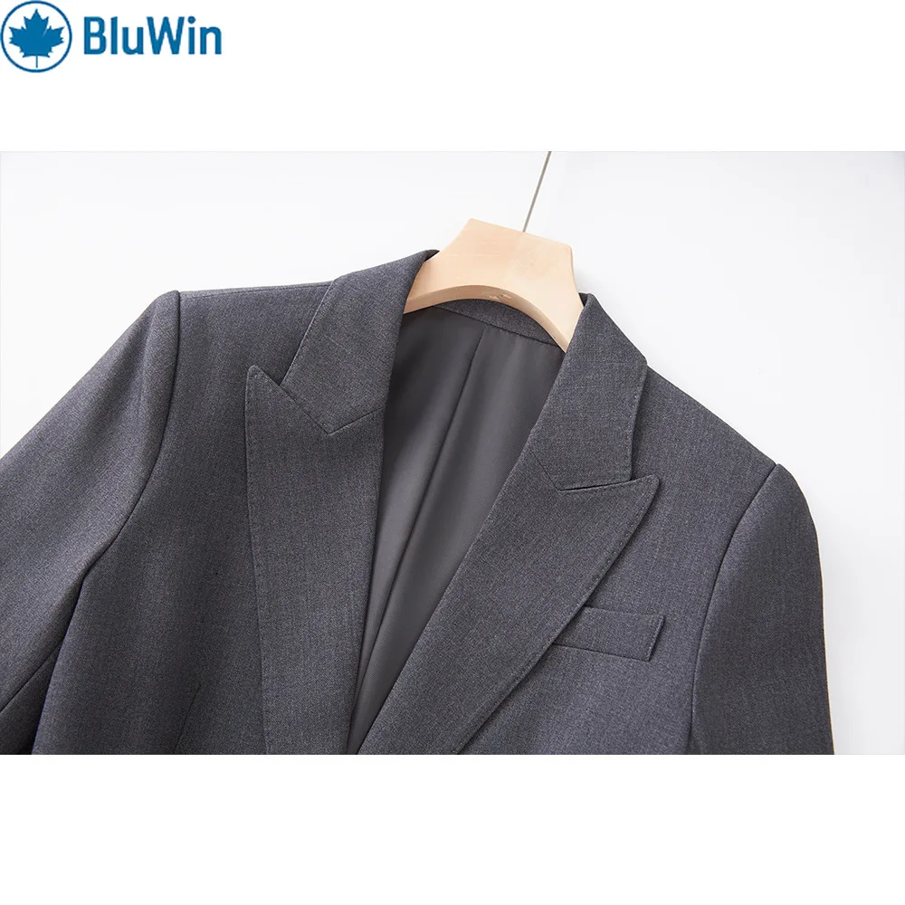 BluWin Set completo blazer grigio da donna Pantaloni a due pezzi Nuovo uniforme da lavoro formale da ufficio slim fit con un bottone