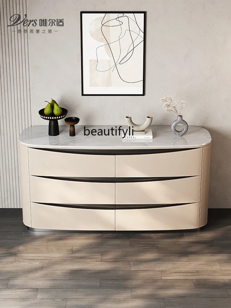 

Chest of Six Drawers Modern Minimalist Sideboard Designer Entrance Cabinet Saddle Leather Bedroom Locker