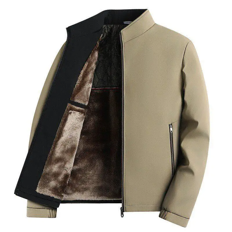 

Thickened Fleece Stand Collar Jacket for Men Warm Business Style Winter Outerwear Casual Long Sleeve Zipper Decoration