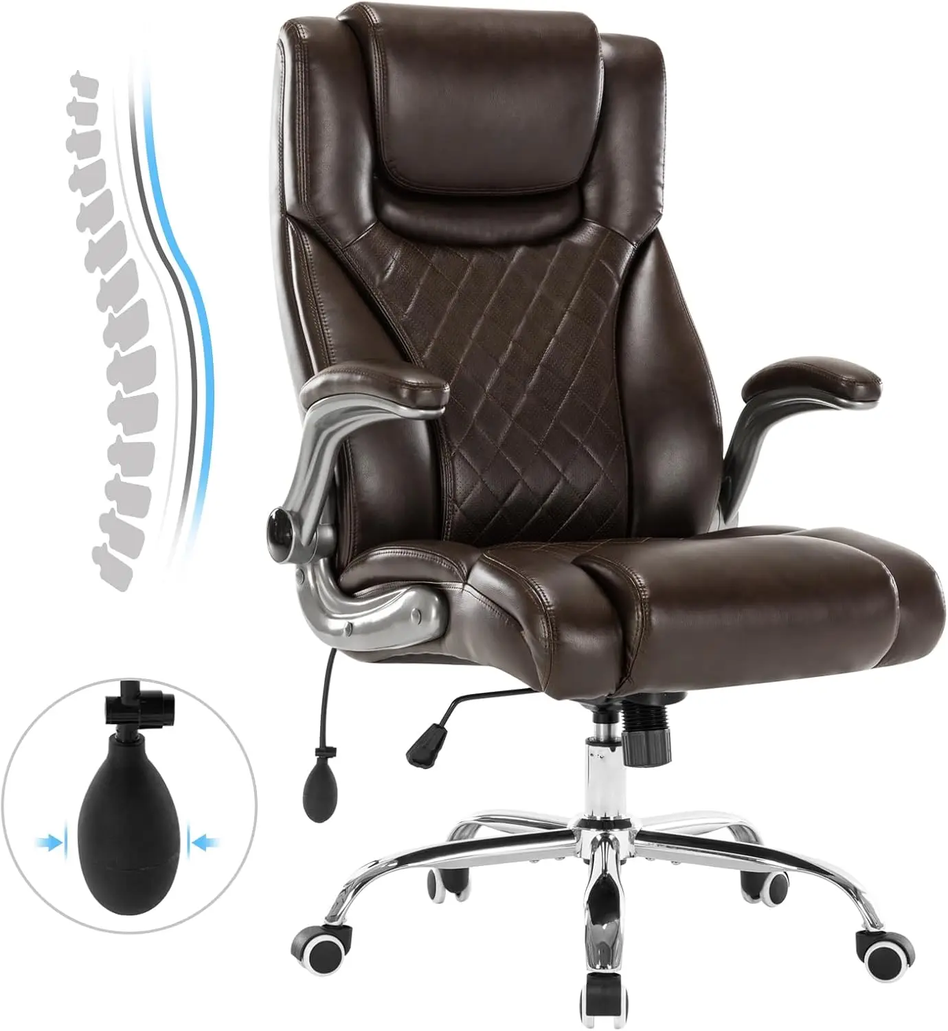 

Executive OfficeChair Desk SwivelChair High Back ComputerChair - Adjustable Lumbar Support with Flip-Up Arms PU Leather Chair