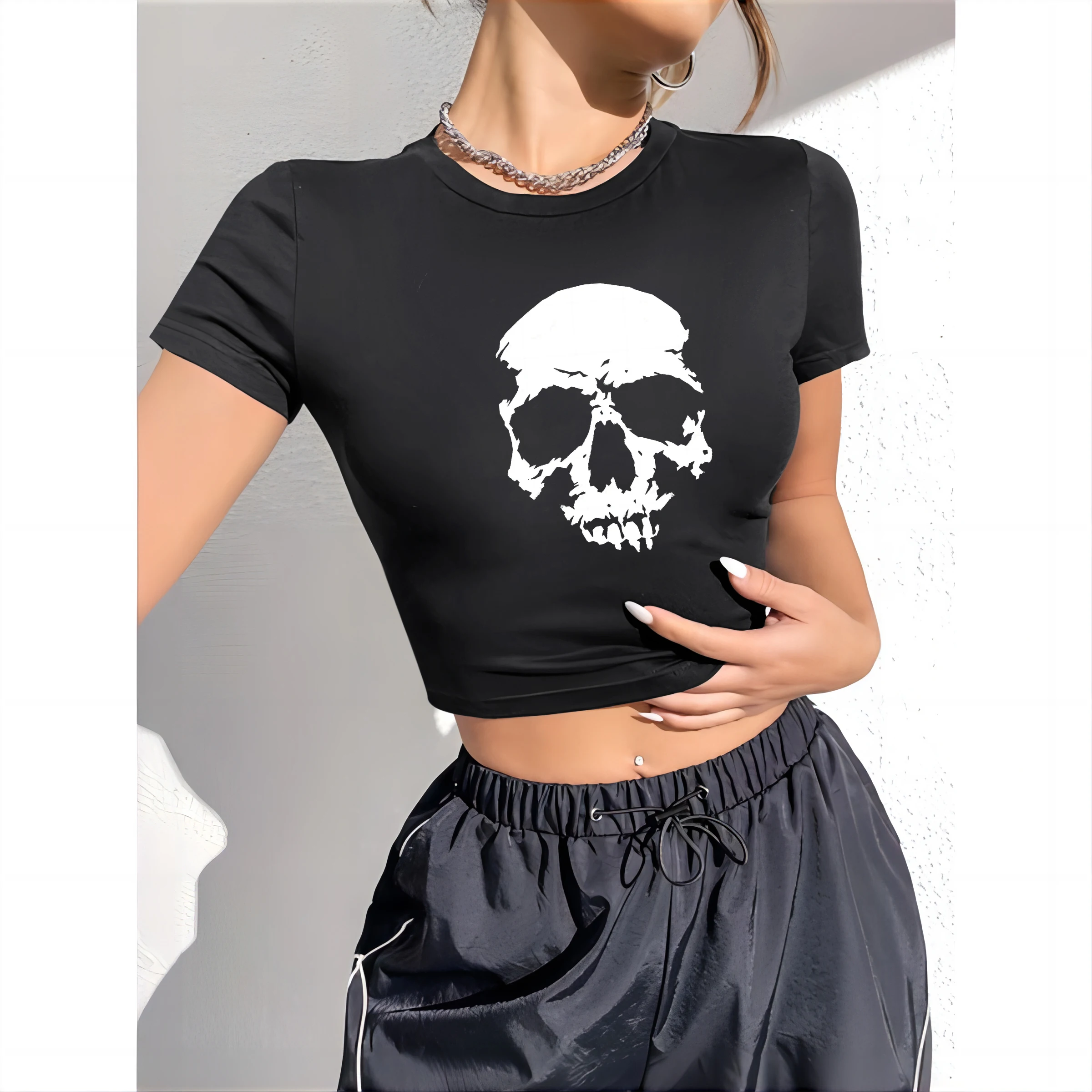 Summer Goth Women\'s Graphic T-shirt Gothic Angel Skull Short Sleeve T-shirt Top