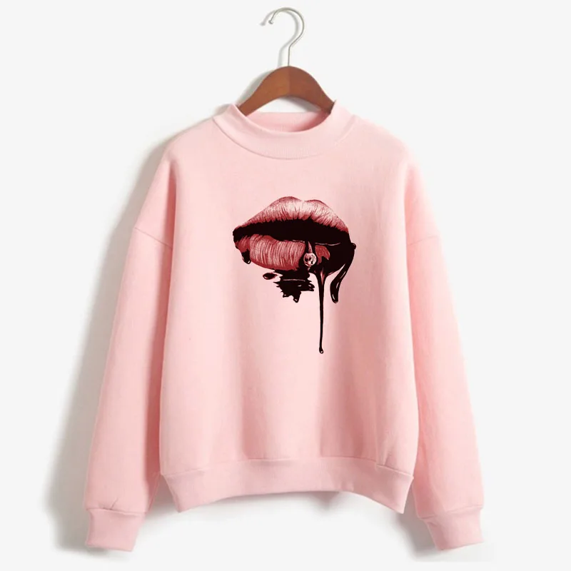 

Sexy Red Lips Print Women Sweatshirt Sweet Korean O-neck Knitted Pullover Thick Autumn Winter Candy Color Loose Lady Clothing