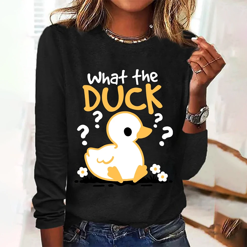 

Fall Cotton Women's T-shirts Funny Duck Pattern Long Sleeves T shirt Fashion New O-neck Tops Loose Women Clothing Streetwear