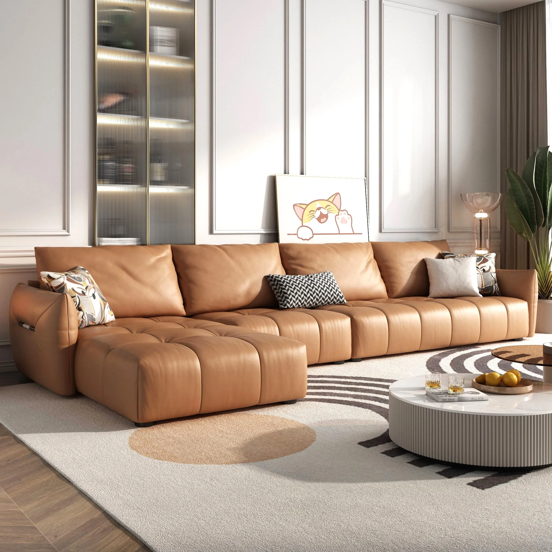 

Wholesale Simple Couches Sofa Genuine Leather Italian Sofa Top Layer Sofa L Shape Modern For Living Room