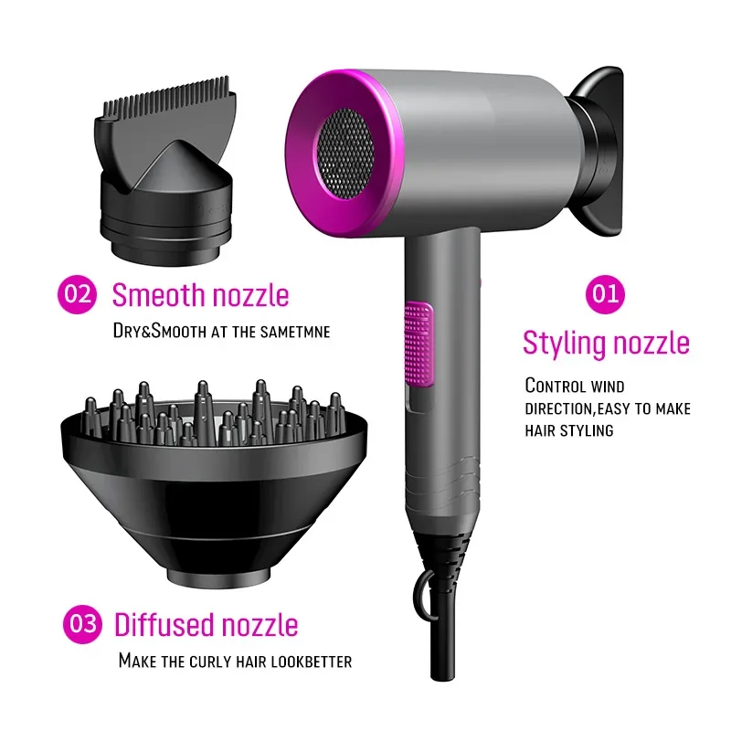 Professional Ionic Hair Dryer, Powerful 1800W Quick Drying Low Noise Hair Dryer with 2 Concentrator Nozzles 1 Diffuser