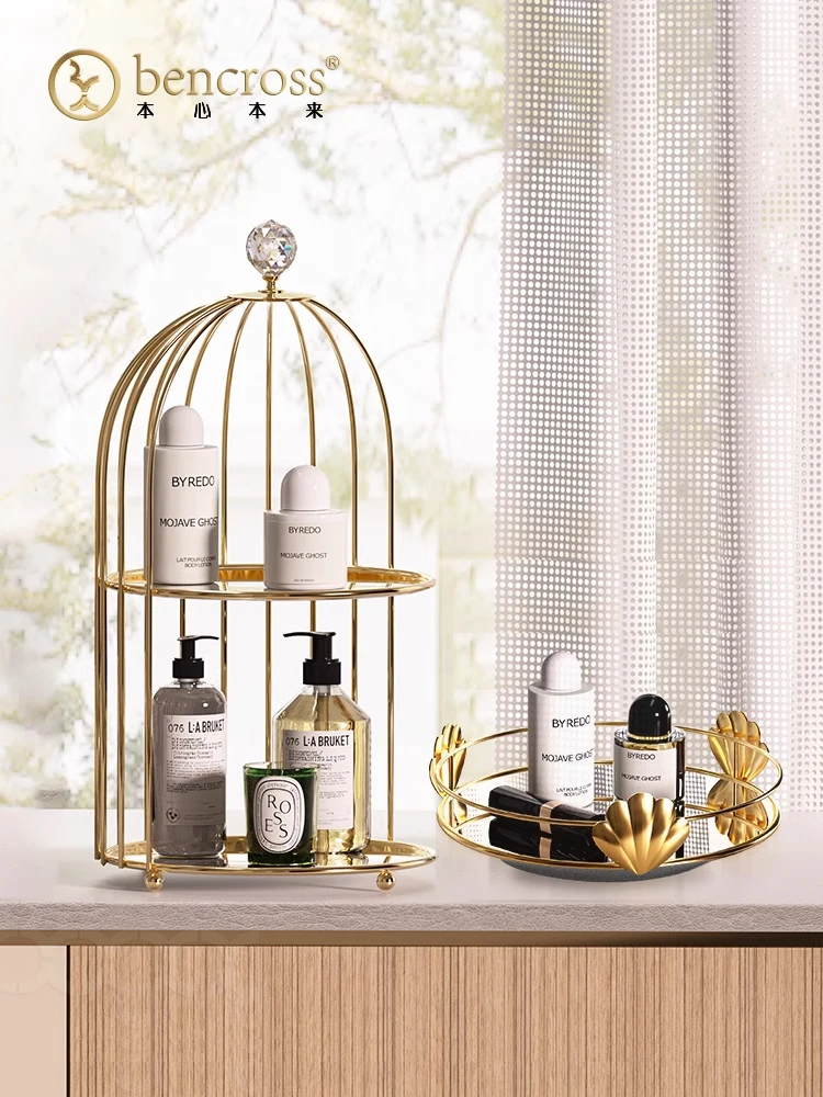 

No punching bathroom rack cosmetics birdcage shell rotating tray