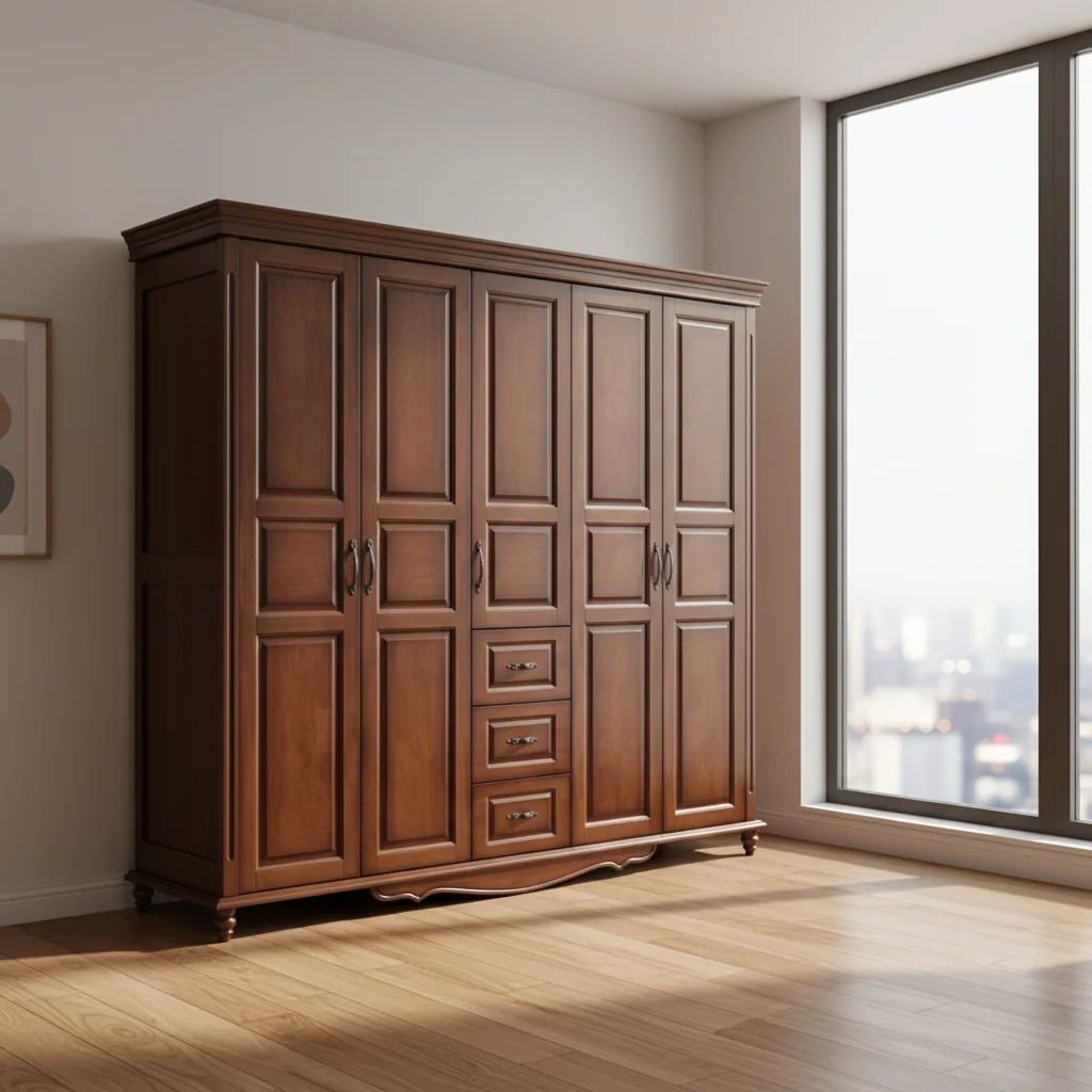 American Style Solid Wood Antique Freestanding Bedroom Wardrobe (2-5 Door Options) with Drawer Storage