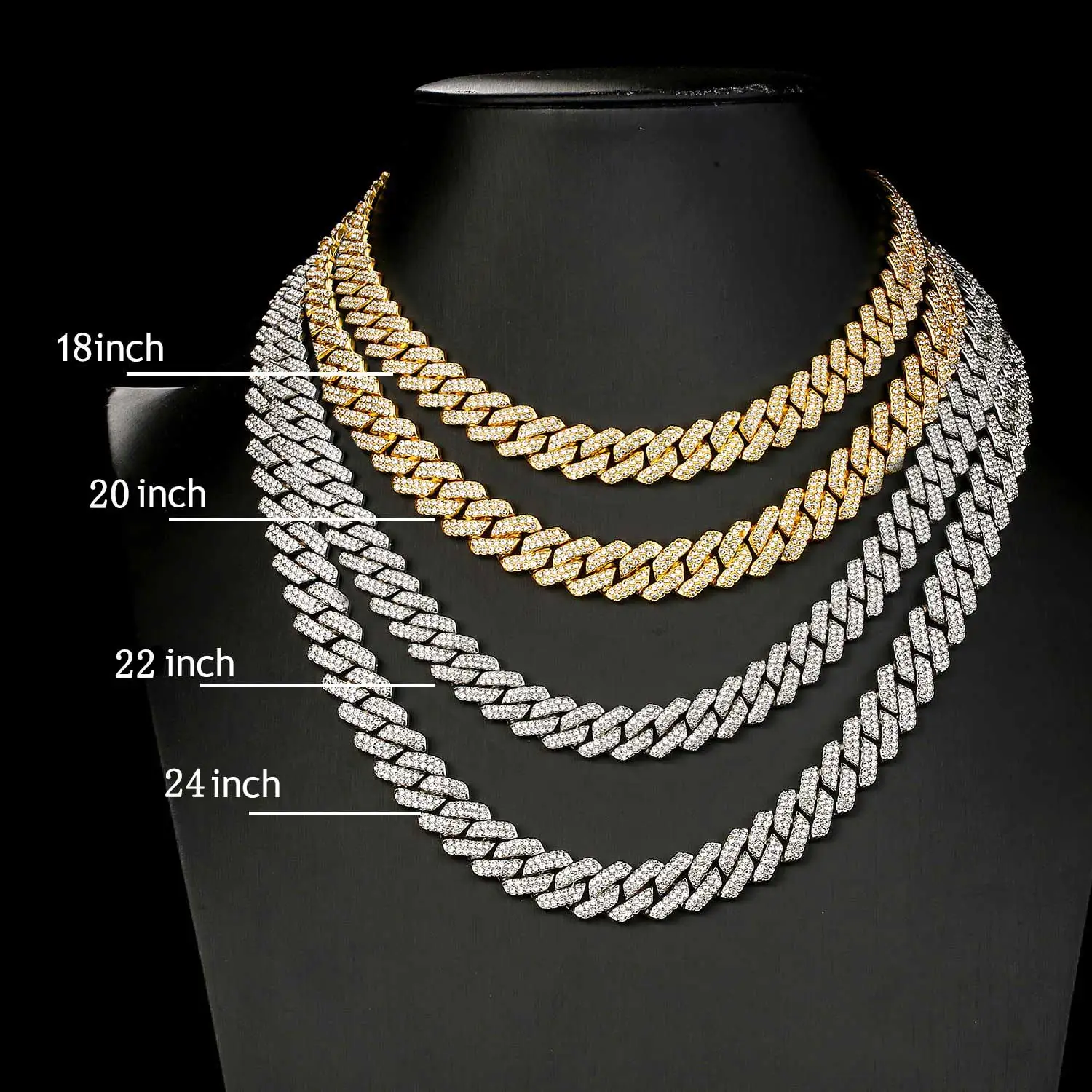 14mm Hip Hop Iced Out Cuban Link Chain Necklace 18k Gold/White Gold Plated Bling Miami Choker Lab Diamond Necklace Gift for Men