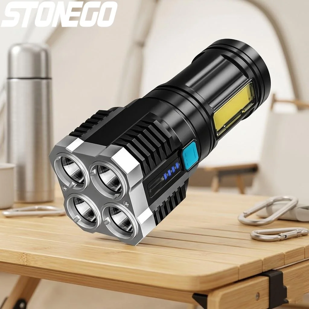 USB Rechargeable Multi Functional LED Flashlight High Beam Portable for Outdoor Hiking and Exploration