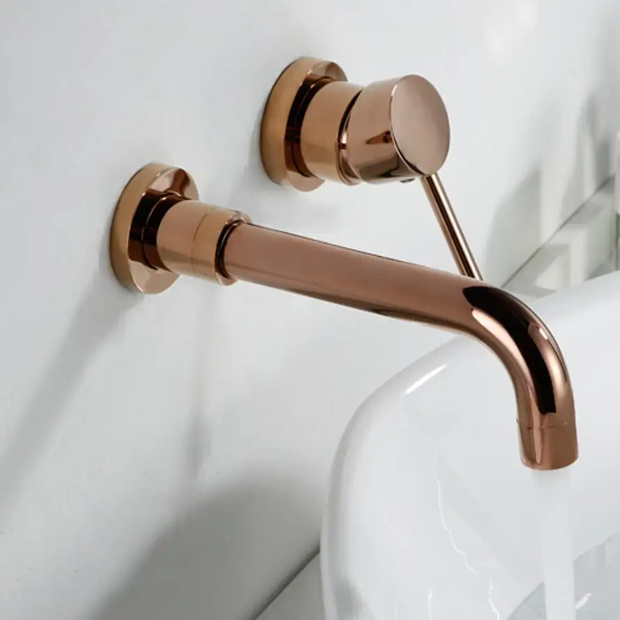 Black brushed gold Rose Gold Brushed gray Brass Single Handle Hot Cold Water Wall Mounted Embedded Bathroom Basin Faucet