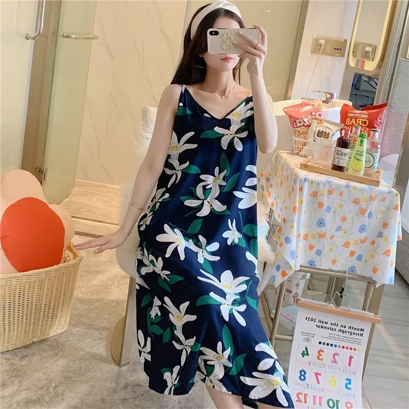 Classic Suspender Nightdress Women Summer Thin Sexy Artificial Cotton Silk Nightgowns Female Japanese Style Pajamas Loungewear