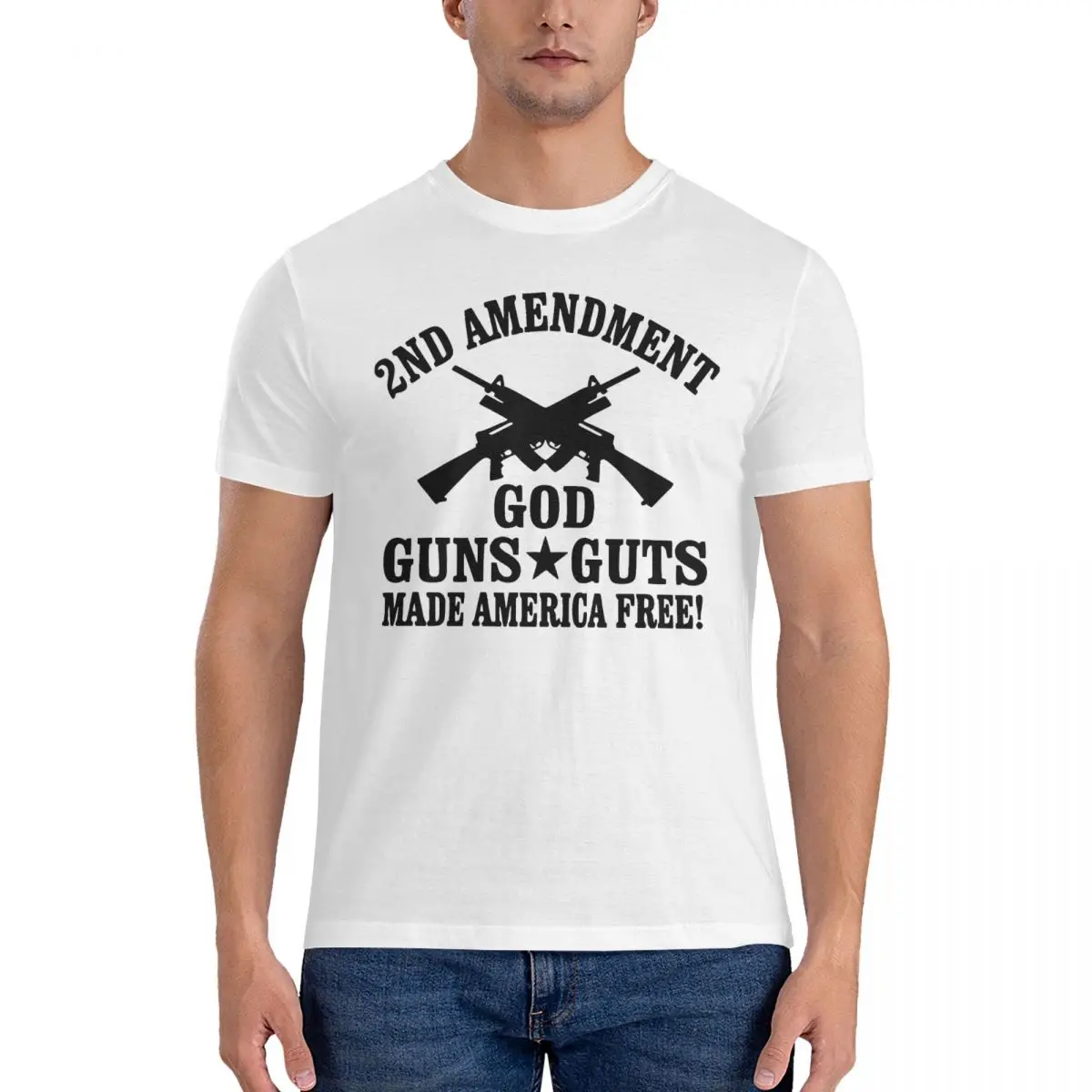 2Nd Amendment God, Guns, Guts T Shirts Men Cotton Funny T-Shirts Round Neck Guts Tee Shirt Short Sleeve Clothing Adult