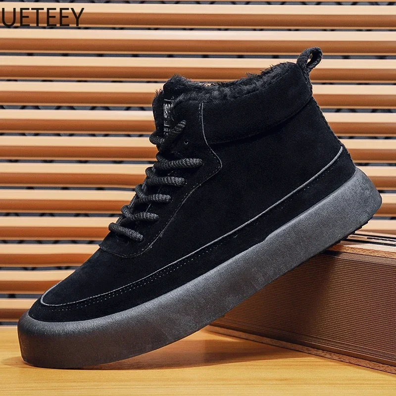 New Winter Boots Men Boots Thickening Lace-up High Tops Velvet Thickening Popular Model UETEEY Thick Bottom Motorcyclist Boot