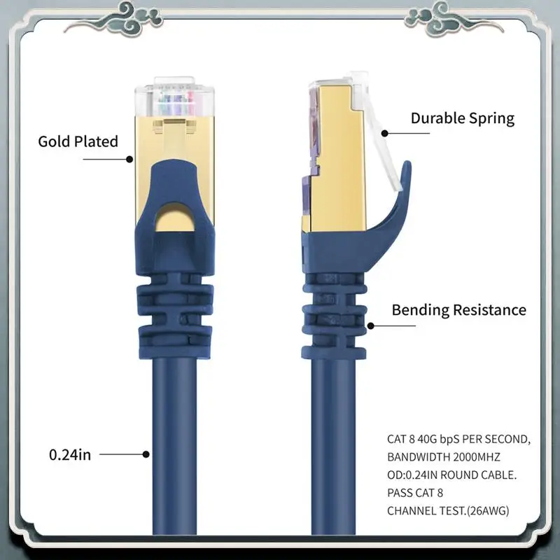Premium Cat8 Gaming High Speed Ethernet Cable 40Gbps 2000Mhz Internet Network Cable Ethernet 5M Rj45