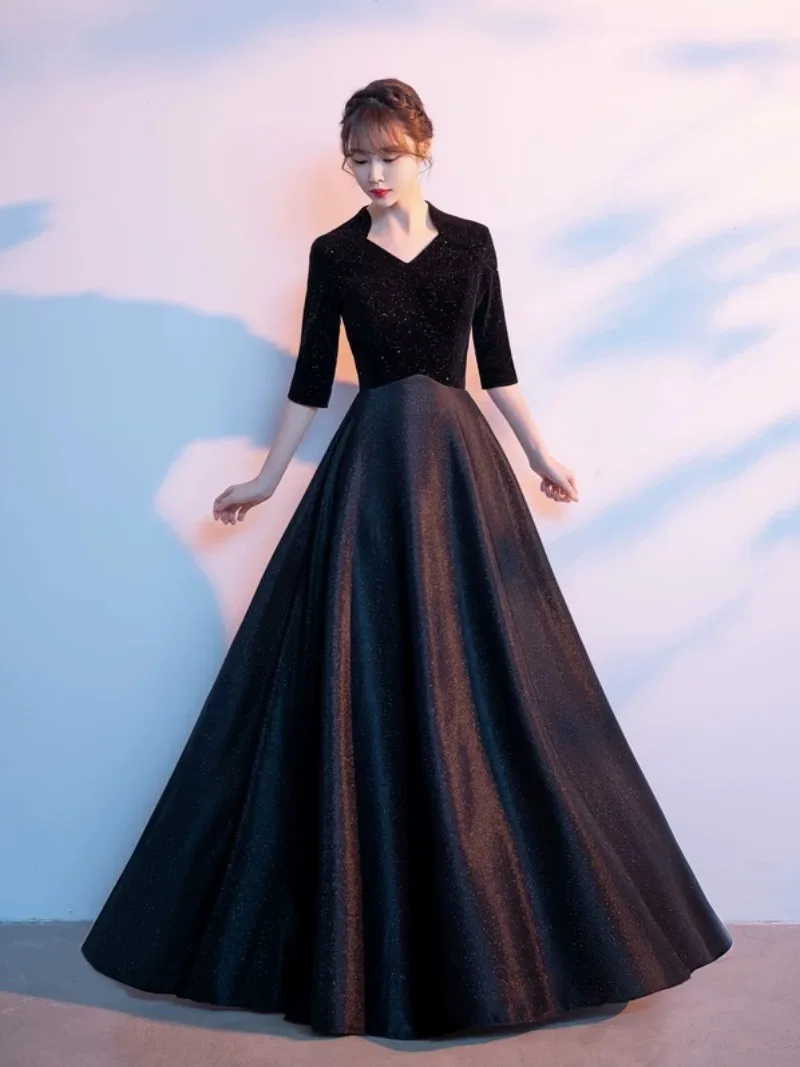 Hot selling No. 32 dress women's long skirt new high-end velvet dress socialite banquet toast wear