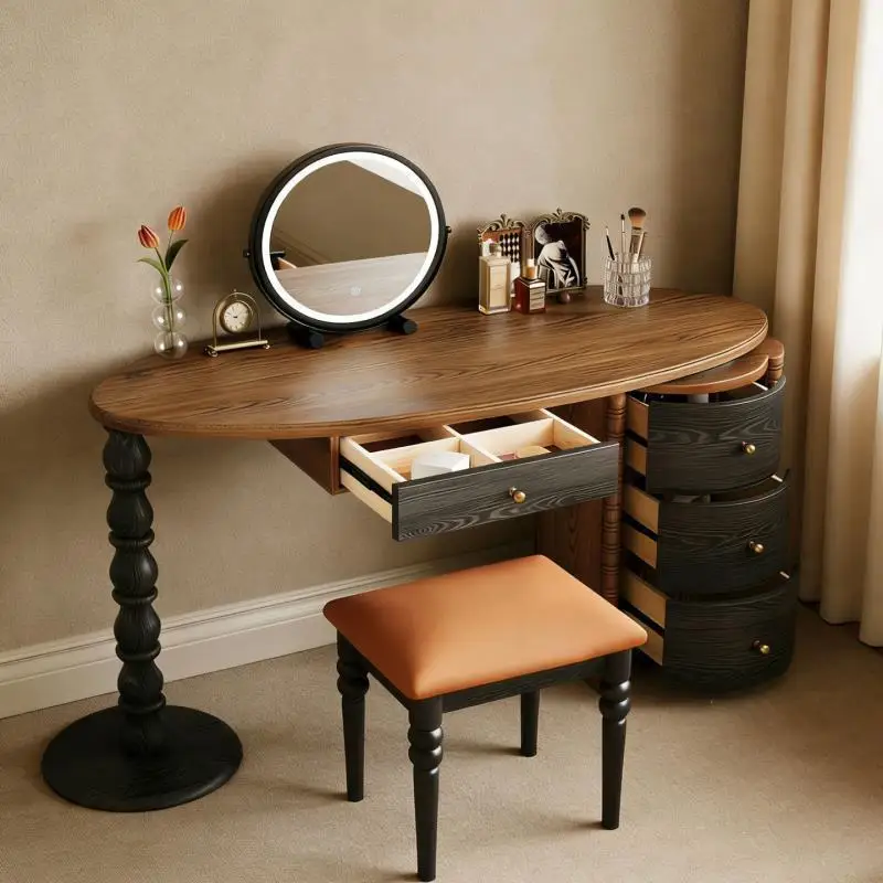 XX solid wood dresser bedroom small apartment chest integrated French retro medium and ancient style household makeup table