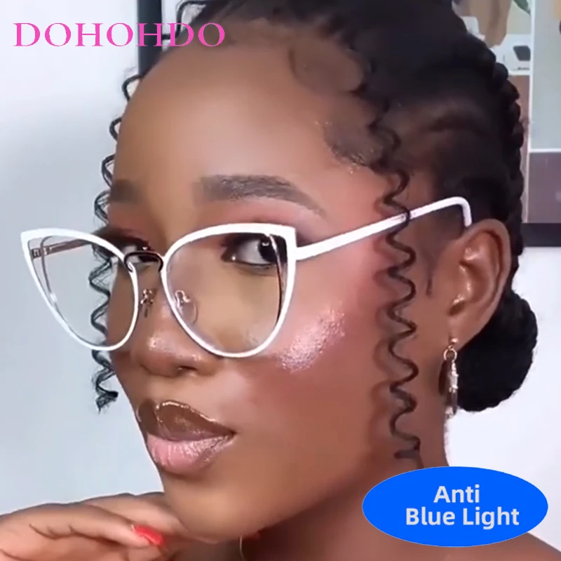 

New Trendy Brand Designer Hollow Out Metal Cat Eye Blue Light Blocking Glasses Optical Glasses Men Women Computer Glasses Lentes