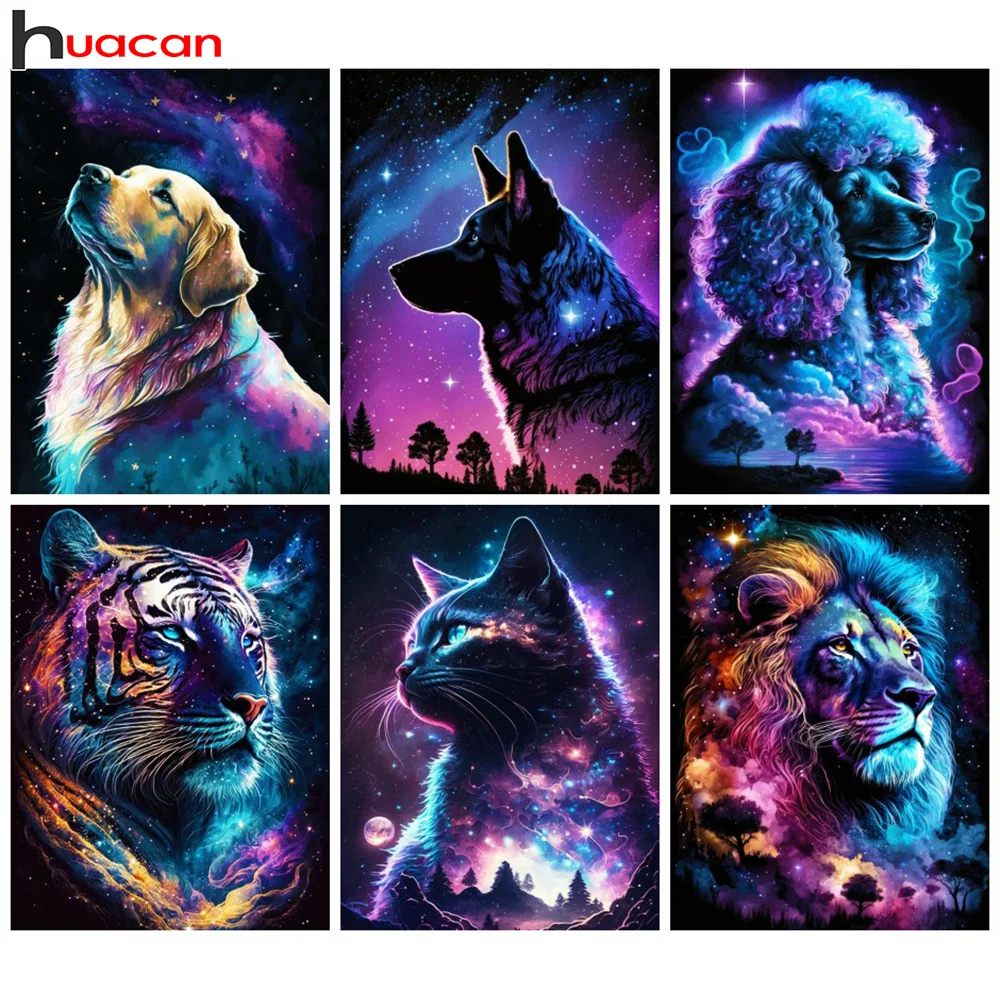 Huacan 5d Diy Diamond Painting Animal Dog Full Diamond Embroidery Tiger Lion Complete Kit Wall Decor Handmade Gift