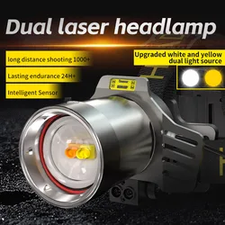 High Power Sensor Headlamp Rechargeable Head Flashlight 1000 Meter Outdoor Induction Laser Headlight Adventure Fishing Lantern