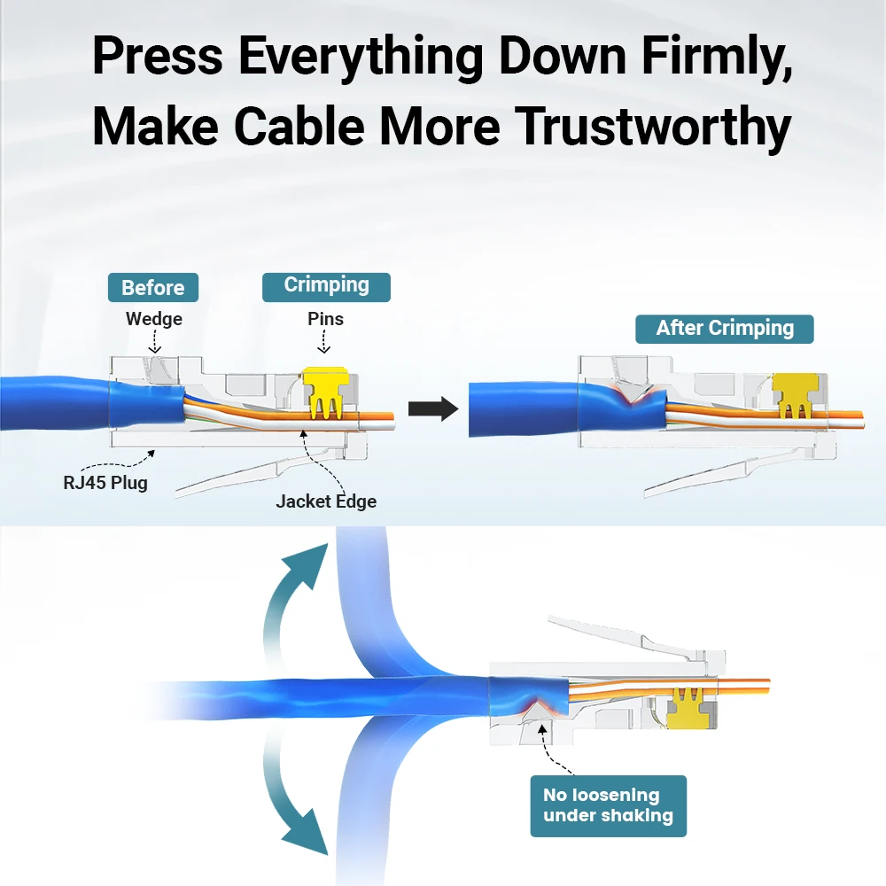 AMPCOM RJ45 Plug Cat6 Pass Through Connectors EZ to Crimp Modular Network Connector for Computer Hardware Stranded UTP Cable