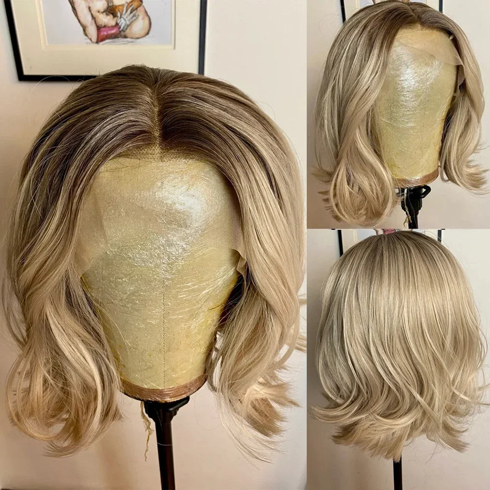 Soft Ombre Blond body wave Hair 150 density and 13×4 100%human hair wig lace front wig, with baby hair pre plucked and f view 2