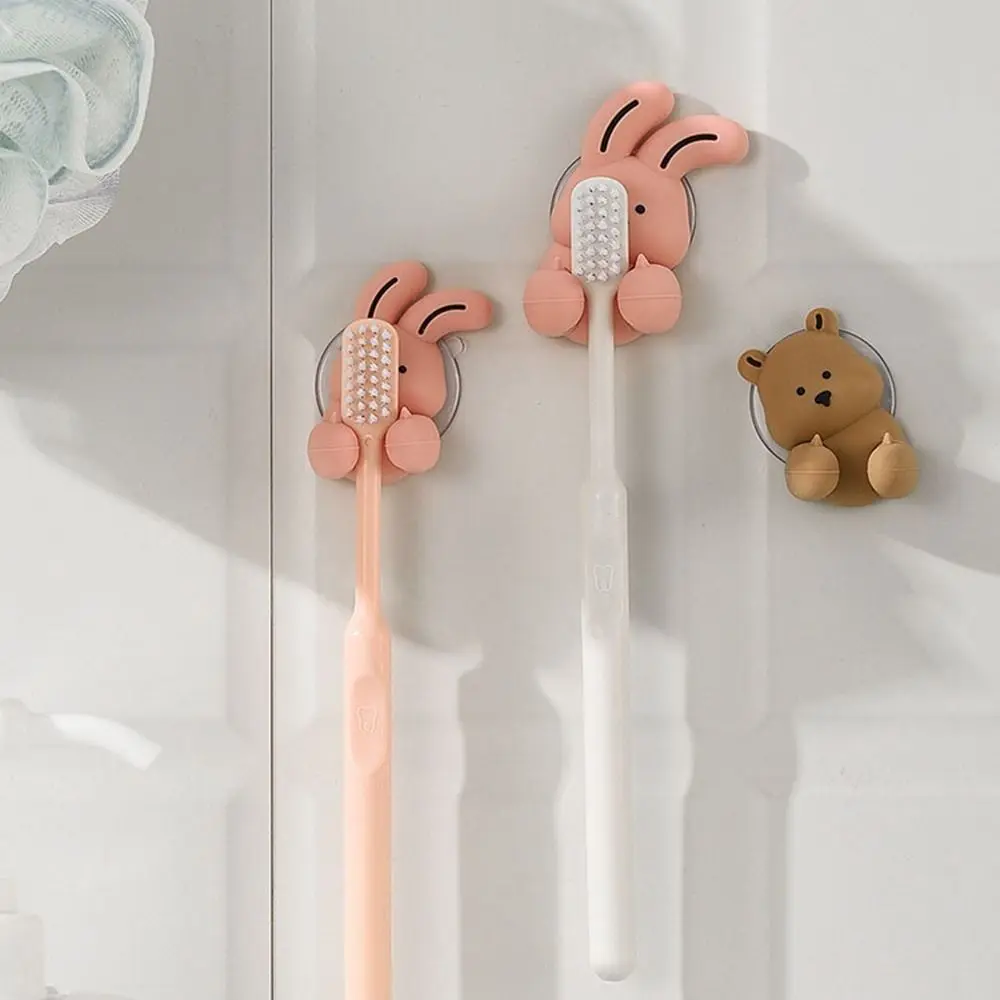 Cartoon Bunny Toothbrush Holder Silicone Suction Cup Shaver Wire Storage Hook Wall-mounted Rabbit Bear Toothbrush Holder