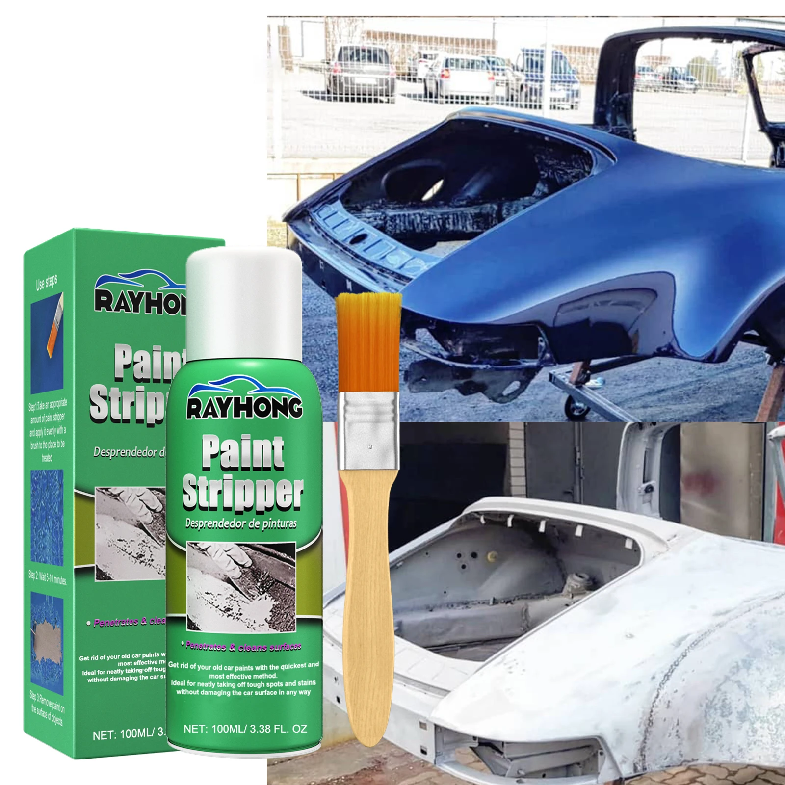 Paint Remover Car Wheel Hub Stripping Metal Surface Paint Removal Traceless Cleaning Stripper High Efficiency Auto Coating Stripping Liquid Industrial Metal Wood Surface Fast Dissolving Spray Brush Agent Home Care Tool Kit Set Plus Pro Safe Easy Daily